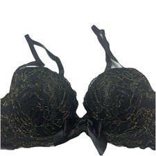 Aerie Women's Black Gold Floral Lace Real Power Plunge Push Up Bra Size 34A