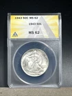 1943 50C ANACS MS 62 Walking Liberty Half Dollar UNC US Coin R3