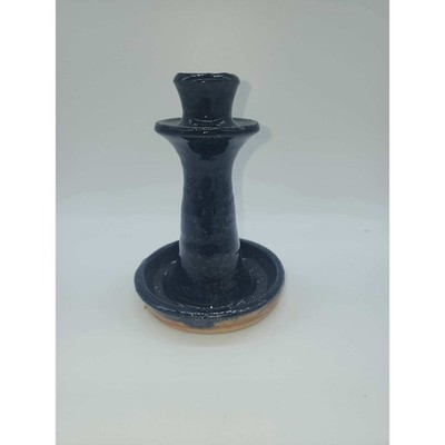 Handmade Studio Pottery Candlestick Holder Navy Blue Glazed Ceramic 5 Inch