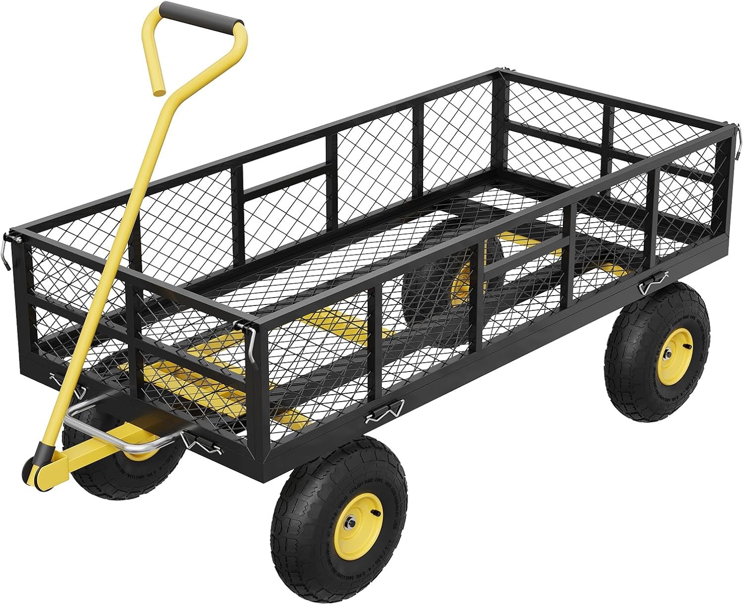Chariot de jardin robuste de 400 kg à ridelles amovibles et pneus 10 pouces