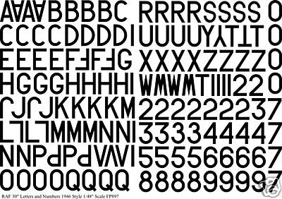 FANTASY PRINTSHOP Raf Zahlen & Buchstaben 76.2cm Wasserrutsche Transfer Aufkleber 1/48 Für 1946-