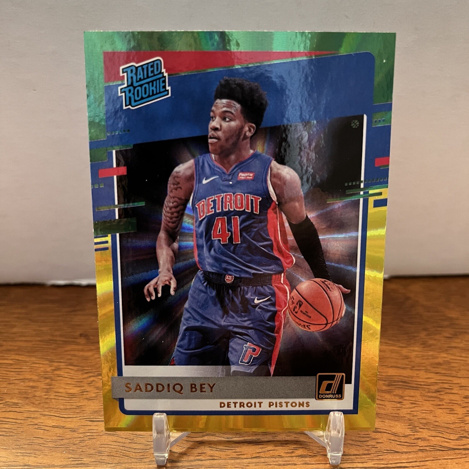 2020 Panini Donruss Rated Rookies Green & Yellow Laser Saddiq Bey #210 Rookie RC