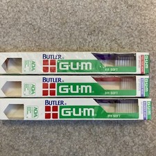 Lot Of 3 VINTAGE Butler GUM ToothBrushes 411 and 311 soft bristles PROP