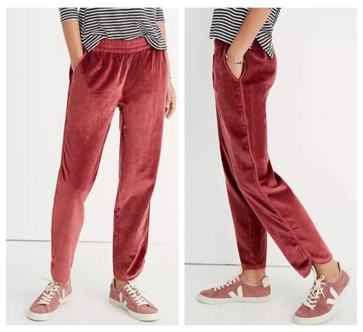 Madewell Pull On Velvet Track Jogger Pant Rouge Size Small EUC