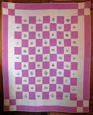 THINK SPRING EMBROIDERED FLOWER BASKET VINTAGE QUILT  UNUSED UNWASHED ANTIQUE