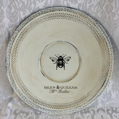 Shabby Chic Bee Plate Hand-painted Distressed Cottage Core 10.5  Decor