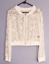 Shein Womens Lace Zipper Short Jacket Size LARGE White Longsleeve 