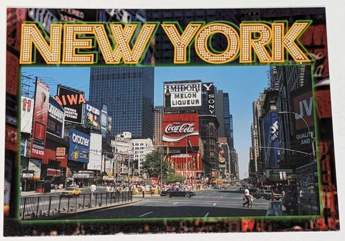 1985 Theatre District NY Coca Cola Casio JVC VCR Heavenly Kid Ads Large Postcard