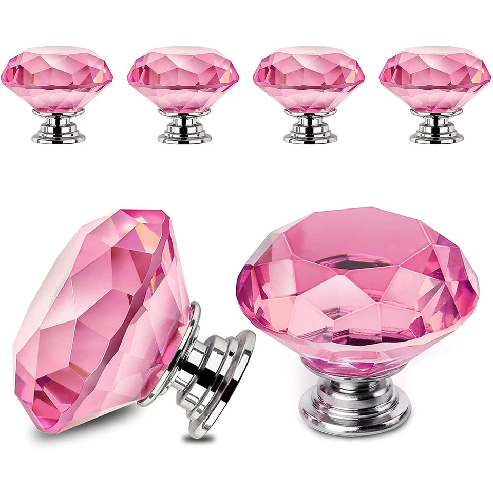 VDL 20~30mm Crystal Door Knobs Diamond Round Cabinet Furniture Cupboard Drawer - Image 4 of 4