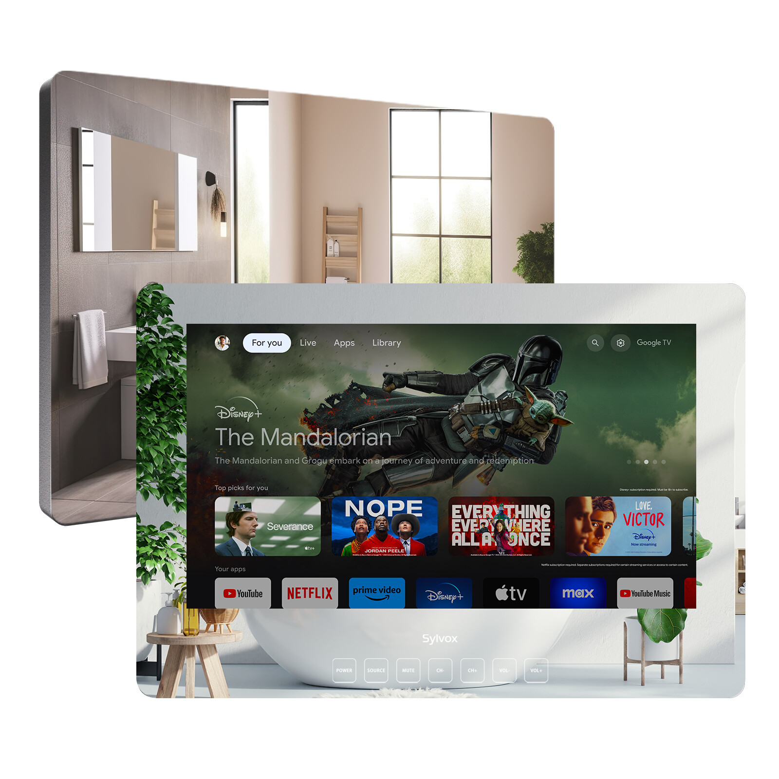 32" Google TV 1080P LED IP66 Waterproof TV 500nit Wall mounting Bathroom Shower
