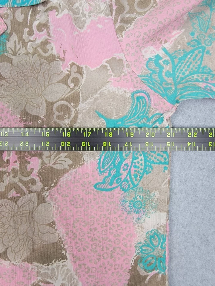 Camisa Top Donnkenny Para Mujer Multi Floral Clásica Manga Corta Cuello Abotonada Foto 4 de 4