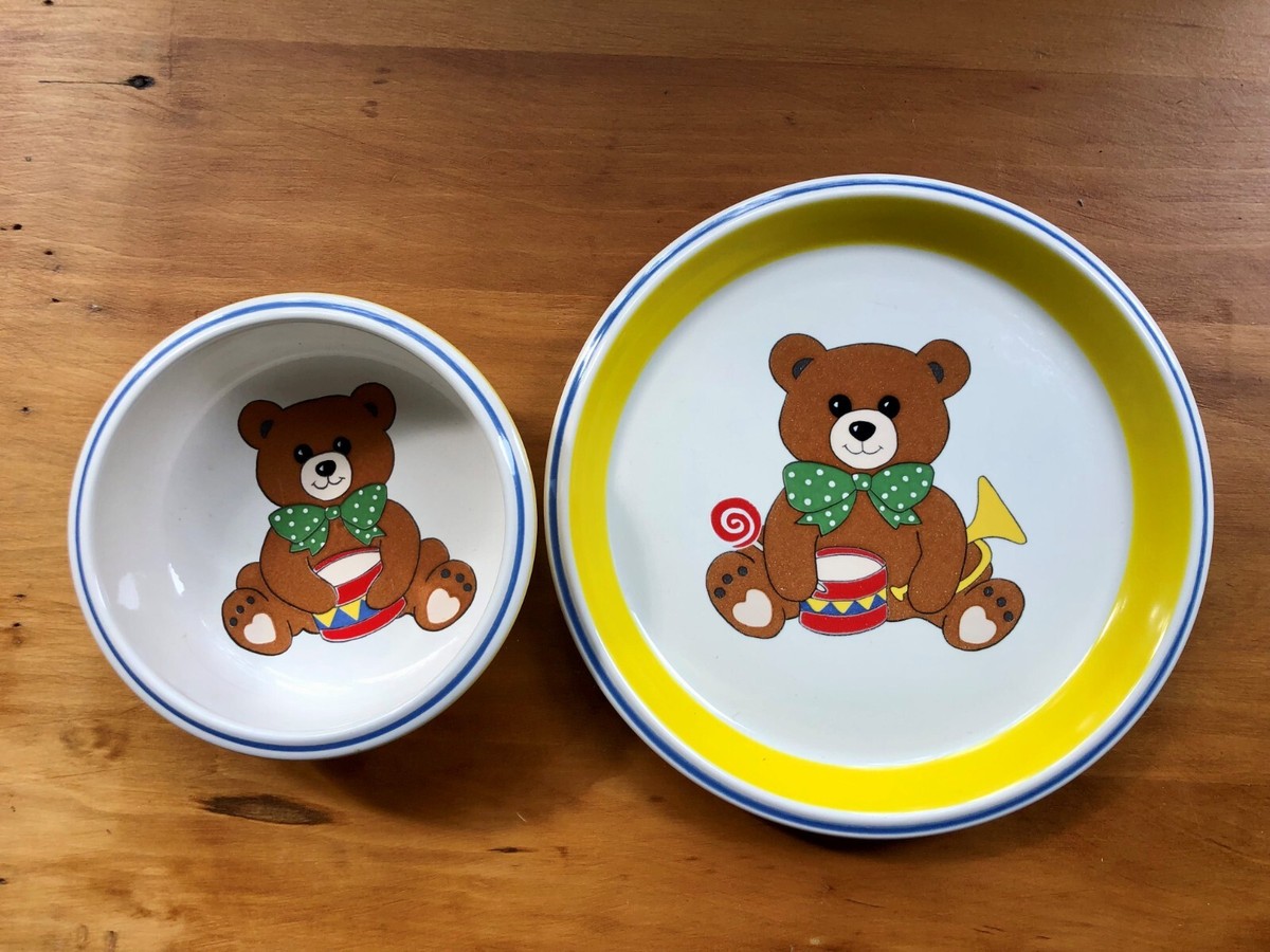 ミカズキッチン プレート Mikasa Child Teddy Bear Plate and Bowl Set plus Silver Plate Fork