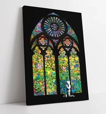 BANKSY FORGIVE US TRESPASSES - CANVAS/FRAMED WALL ART PICTURE PRINT - BLACK