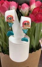 JUSTICE MERMAID DANGLE EARRINGS FRONT/BACK WIGGLY SUMMERTIME FUN SUPER CUTE 