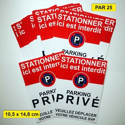 Autocollants de stationnement interdit parking privé. Lot de 25 exemplaires.