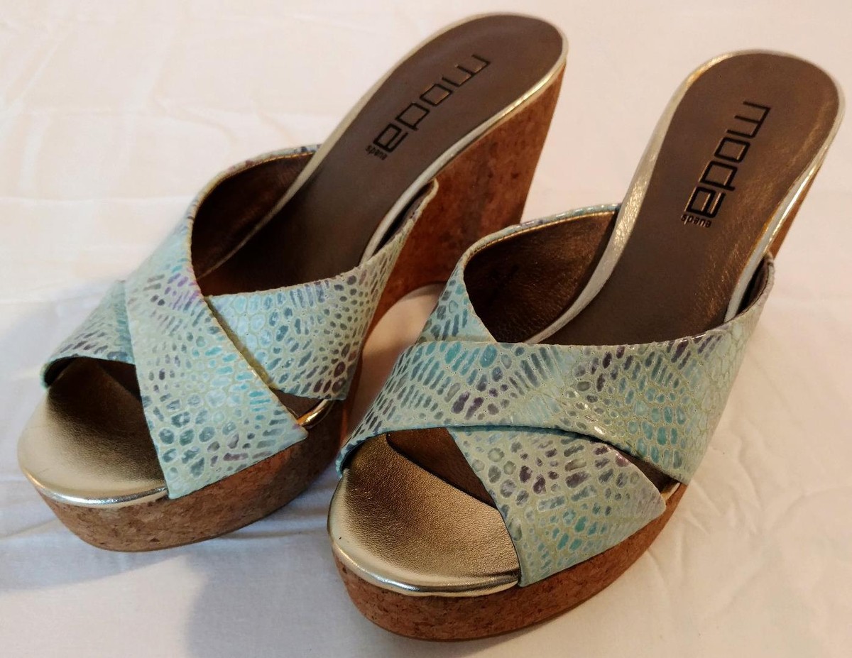 Moda Spana Sandals Heels Shoes Womens Sz 7 Blue Reptile  display picture 2