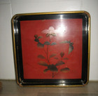 Ancien petit plateau en bois laqué peint décor floral Chine Japon