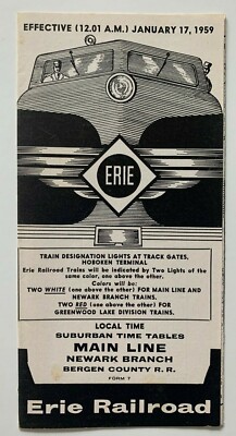 Jan 1959 Erie Railroad RR Timetable Form 7 Main Line Newark Branch Bergen County
