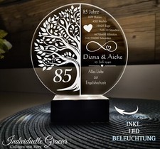 Gravur Aufsteller  85 Jahre Engelshochzeit Hochzeitstag Geschenk Gravur  LED