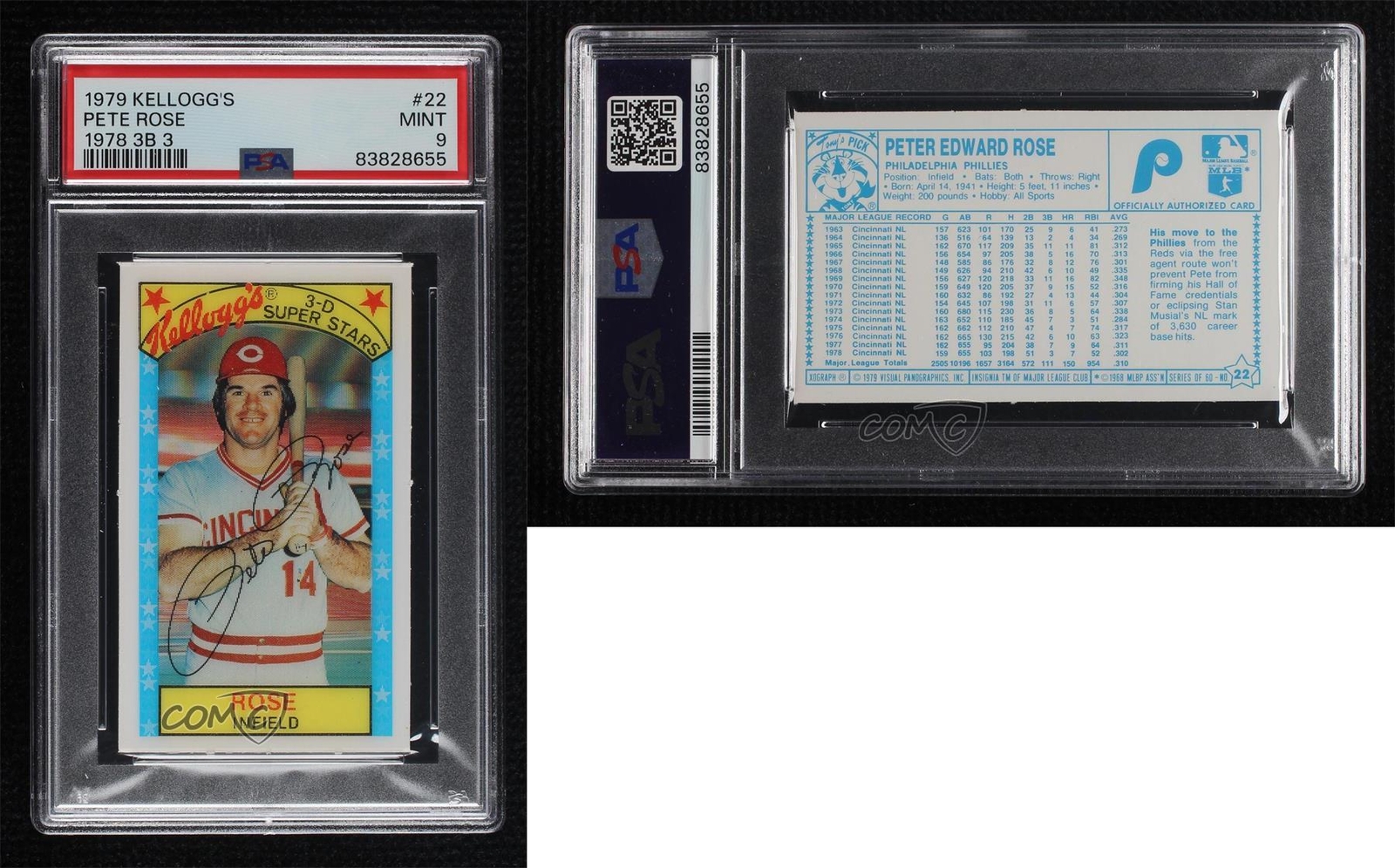 1979 Kellogg's 3D Super Stars Pete Rose (1978 Triples 3) 22 PSA 9