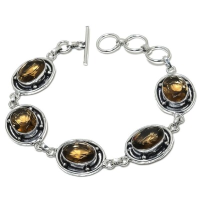 Smoky Quartz Gemstone 925 Sterling Silver Handmade Jewelry Bracelet Size 7-8''