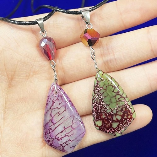 2Strand Peach Green Fire Agate Shield 