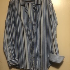 TaylorByrd SHIRT Men's LARGE Blue STRIPE Button Up Flip Cuff CLASSIC