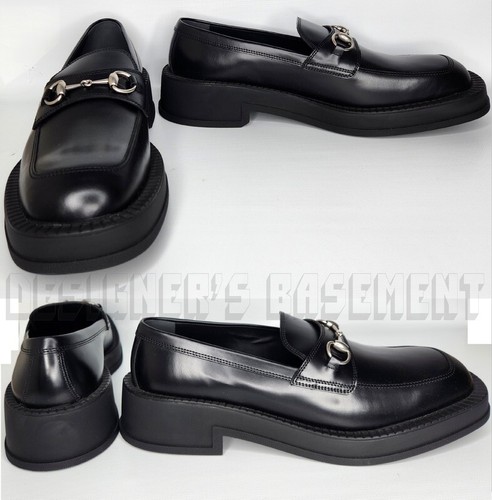 Gucci 12 black Leather GENK Horsebit detail Chunky Loafers Lug Sole Shoes NIB - Imagen 6 de 11