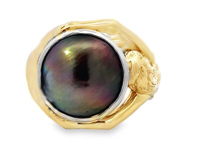 Tahitiperle Meerjungfrau Diamant Auge Ring 14K Gelbgold