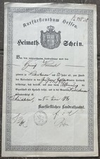 Heimatschein Kurfürstentum Hessen Kurhessen Schlüchtern 1860 Hintersteinau !!
