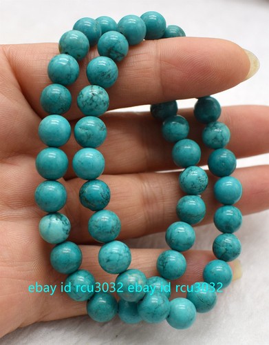 "Brazalete elástico de gemas con cuentas redondas naturales genuinas de 8 mm azul turquesa de 7,5" - Imagen 12 de 12