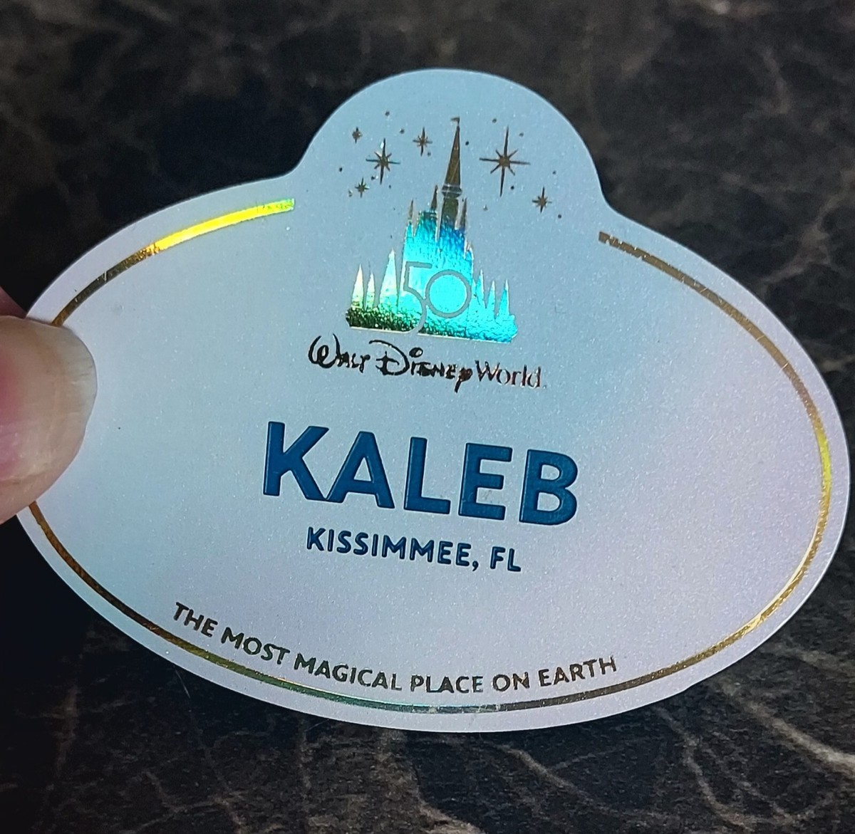 Walt Disney World Cast Member 50th Anniversary Name Tag Kaleb