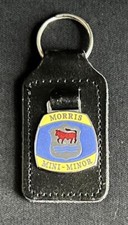 MORRIS MINI MINOR CAR LEATHER ENAMEL KEYRING KEY FOB BADGE EMBLEM INSIGNIA BMC