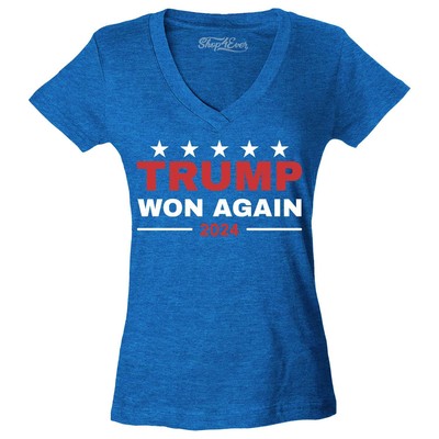 Trump Won Again 2024 Women's V-Neck Shirt Make America Great Again Tee