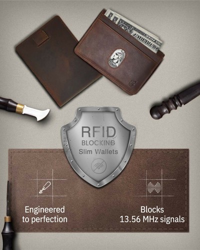 Real Leather Slim Bifold Wallets For Men W/ Pull Strap RFID Blocking Mens Wallet - Picture 18 of 19