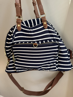 Madden Girl Bag Blue White Striped Weekender Overnight Tote Nautical
