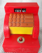 VTG MECHANICAL RED WIND-UP CASH REGISTER BANK W/HAND SNATCHING ACTION NICE X-402
