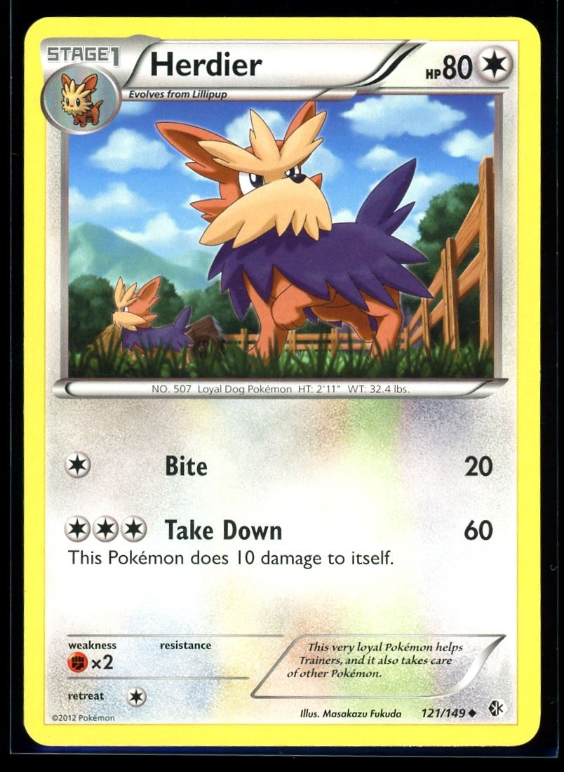 2012 Black & White - Boundaries Crossed Herdier #121 Non Holo Pokemon Card