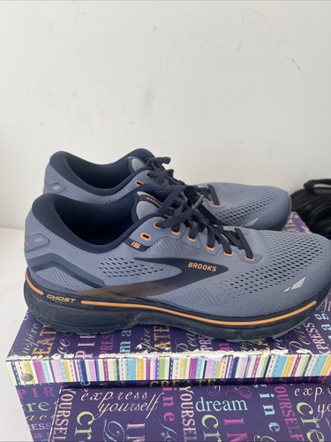 Brooks Ghost 15  Blue/Flintstone/Peacoat/Oak Running Shoes Men’s Size 10 Wide 2E - Afbeelding 1 van 22