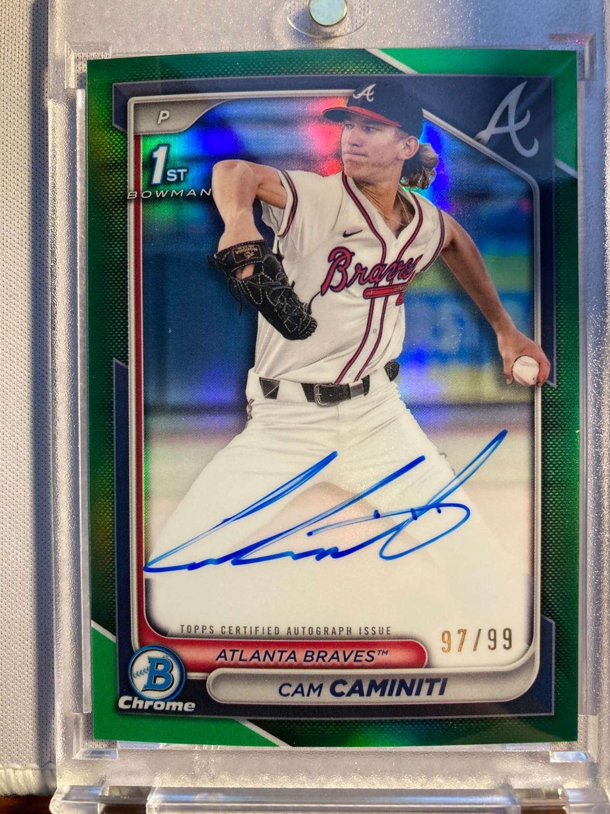 2024 Bowman Chrome Cam Caminiti Auto Green 1st Bowman #/99 Alanta Braves CPA-CC