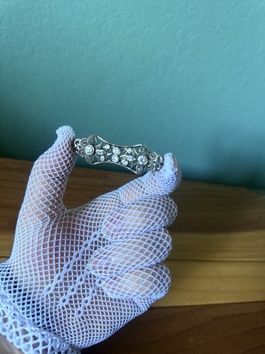 Spilla vintage in argento sterling 925 filigrana marcasite stile art deco 2,5" - Foto 6 di 8