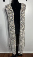 Womens Open Front Sweater Duster Size 22/24W Sleeveless Gray Pink Fuzzy CATO
