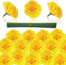 Marigold Flowers Bulk, 50 Pcs Artificial Silk Marigolds with Stems Fake Yellow F