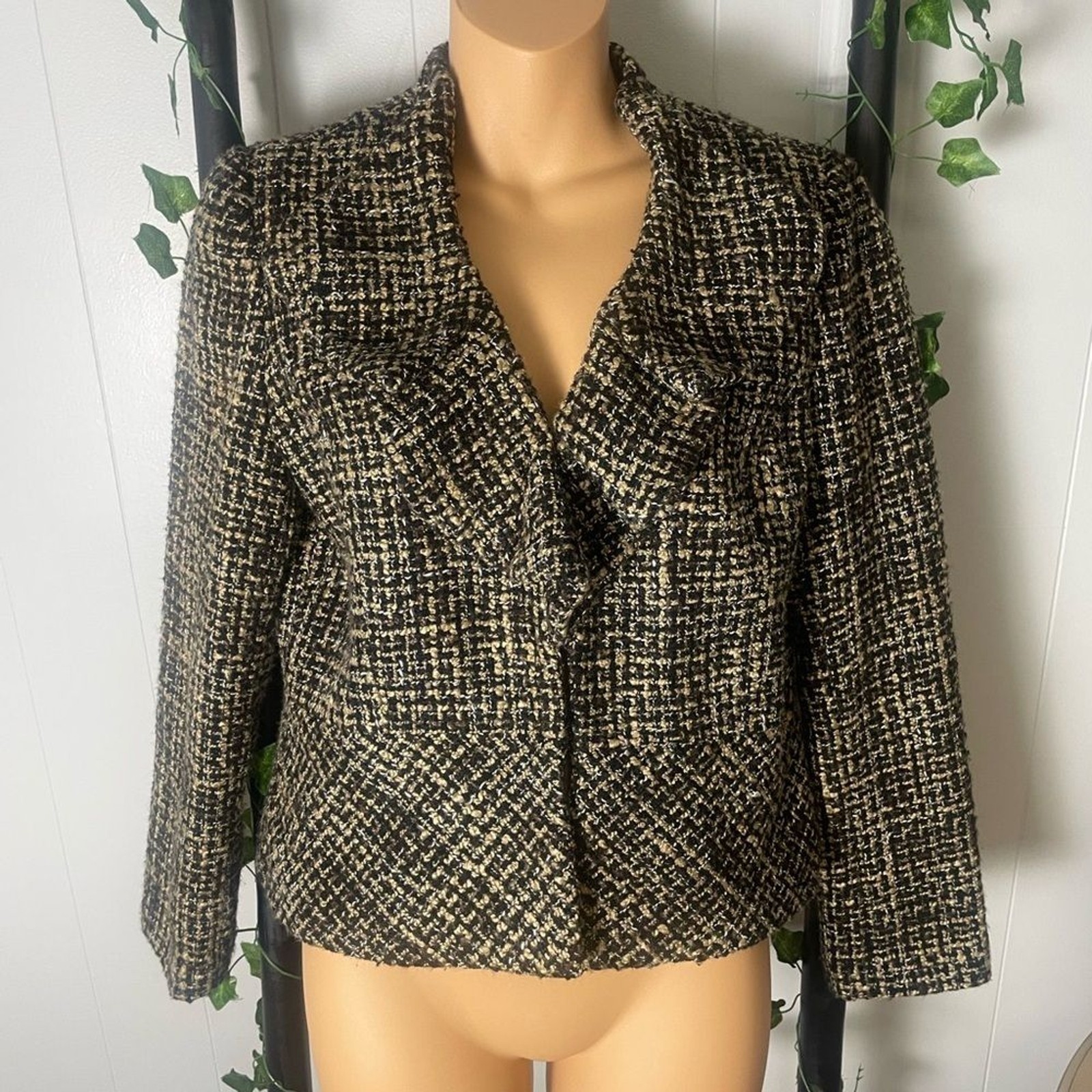 Vintage Rafaella Tweed Jacket Boucle Blazer Wool Blend Ruffle Collar EUC Y2K