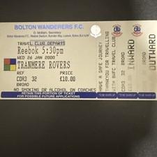Bolton Wanderers v Tranmere Rovers(Championship 99/2000) 26/1/2000 Coach Ticket