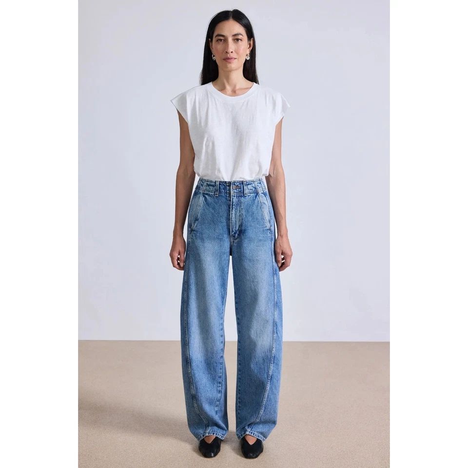 APIECE APART Meridian Jean Women 28 Austin Blue High Rise Barrel Balloon Baggie 