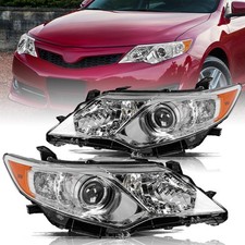 Headlight for 2012-2014 Camry Chrome Amber Reflector Driver Passenger Side