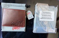 Rawlings High Grade Debossed Bi-fold Wallet Baseball Red Stitch Leather Brown