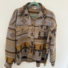 LA MIEL Oversized Slouchy Boho Southwestern Jacket Brown Tan Gold Western Chic M