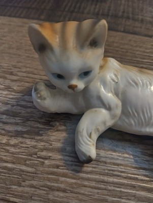 Enescon Vintage Ceramic Figurine Cat With Orange and White Stripes  1960s-1980s